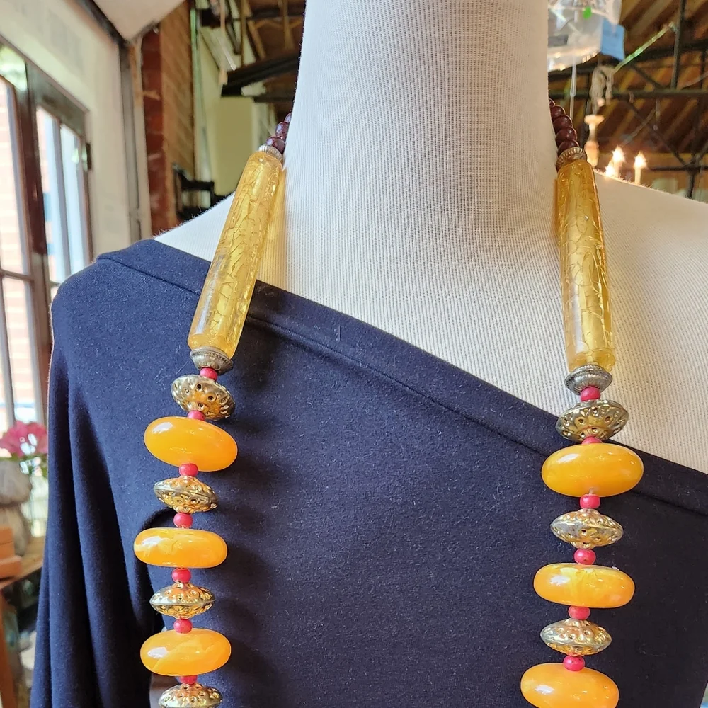Orange, Goldtone and Blue Multi Use Piece-Home Decor or Necklace - Picture 10 of 11